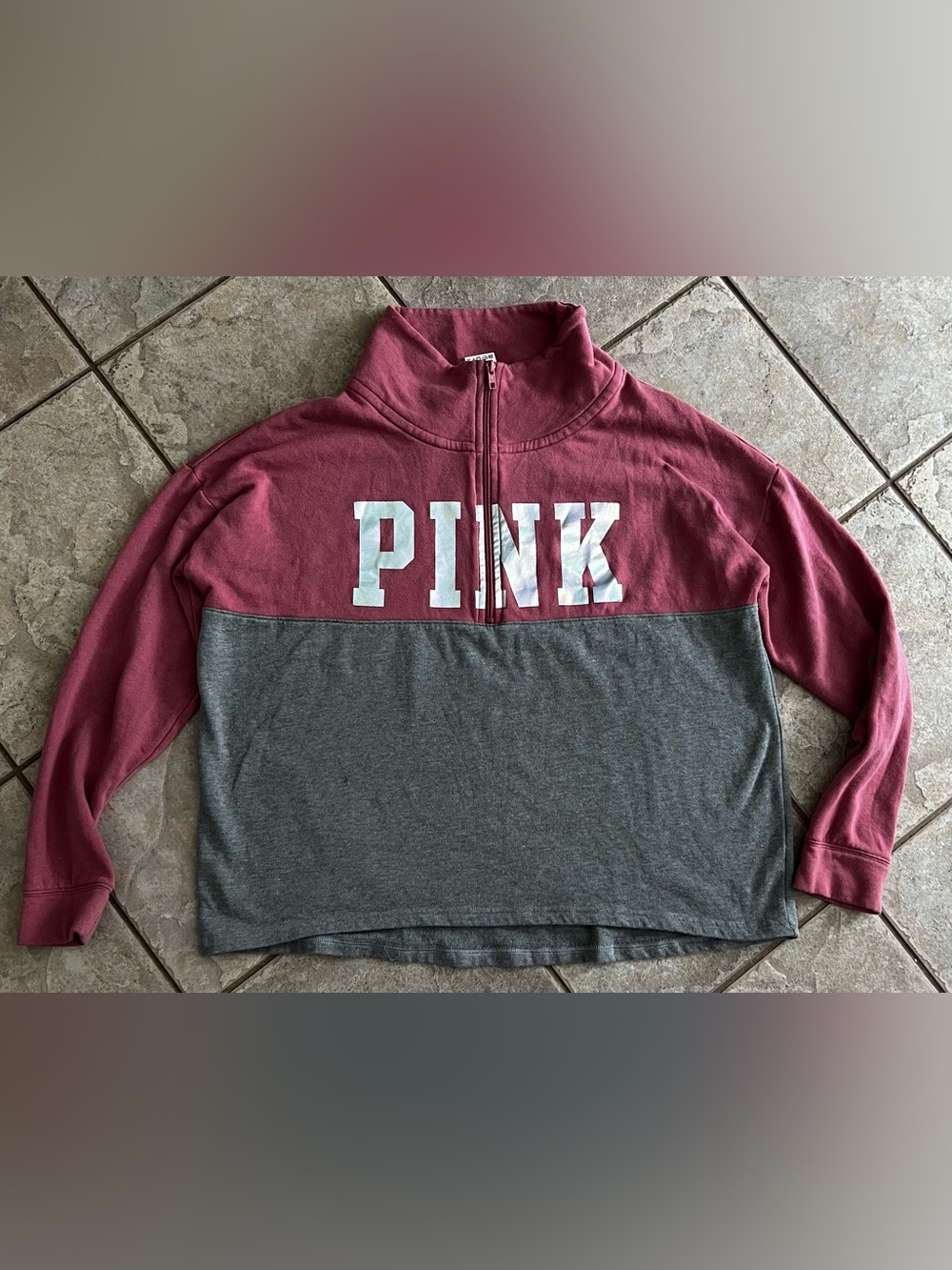 Victoria's Secret PINK Two-Tone Mauve Pink and Gray Half-Zip Pullover
